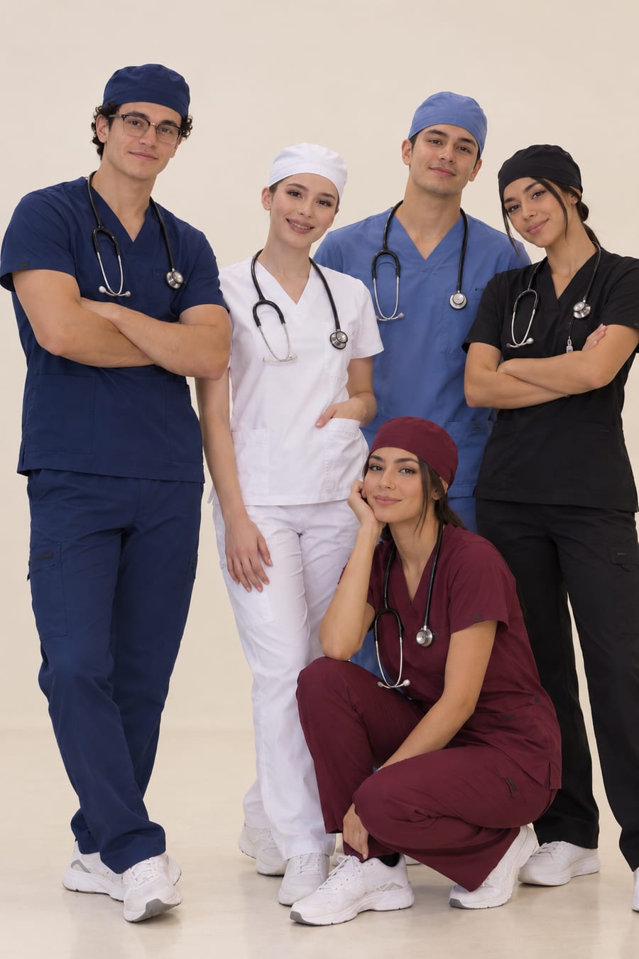 Personal médico con scrubs de distintos colores confeccionados por LEO'S en Honduras